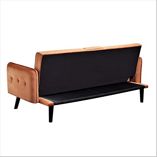 Container Furniture Direct Cricklade Mid-Century Modern Velvet Uphostered Sofabed, Amber