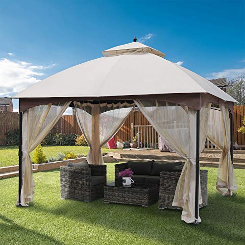 AsterOutdoor 10x12 Outdoor Gazebo for Patios Canopy for Shade and Rain with Mosquito Netting, Waterproof Soft Top Metal Frame Gazebo for Lawn, Garden, Backyard and Deck, 99% UV Rays Block (Beige)