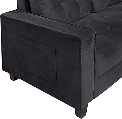 RINIMEI 2 Piece Living Room Furniture Set Include Upholstered Three Seater Sofá & Loveseat, Sectional Sofa Stylish Velvet Tufted Cushion Couch Easy Assemble W/Side Pockets,Black