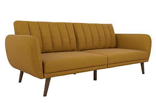 Novogratz Brittany Sofa Futon - Premium Upholstery and Wooden Legs - Mustard