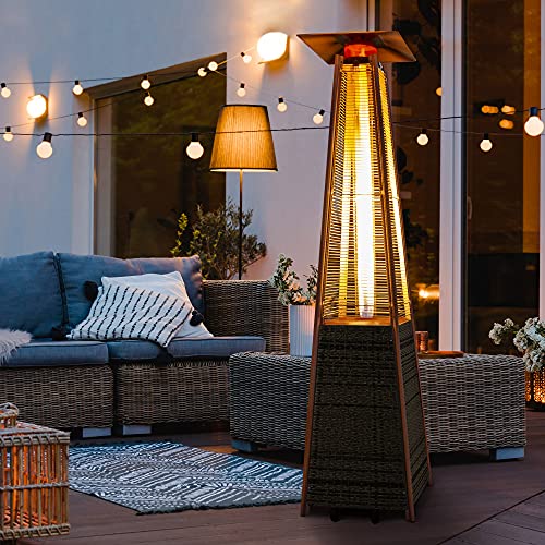 PAMAPIC Patio Heater with Cover, 42,000 BTU Pyramid Flame Outdoor Heater, Quartz Glass Tube Propane Heater, Unique Gray Rattan Outdoor Patio Heater