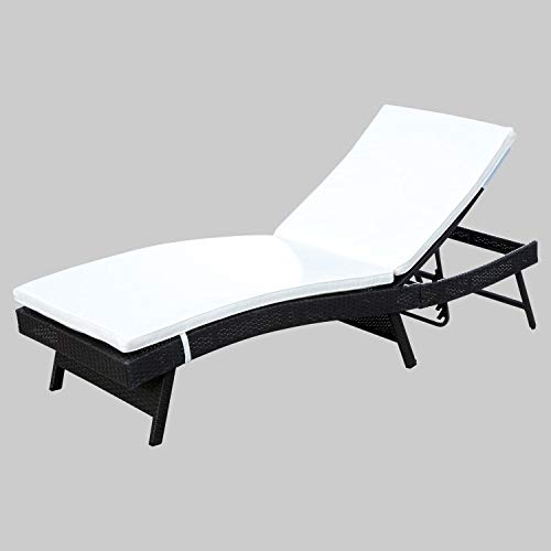 Outsunny 5 Position Adjustable Outdoor PE Rattan Wicker Chaise Patio Louge Chair - Black / Cream