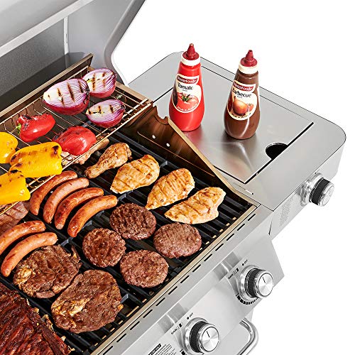 Monument Grills 41847NG Convertible 4-Burner Natural Gas Grill ,Stainless Steel Propane Grills, LED Controls,Side Burner(Without Conversion Kit)