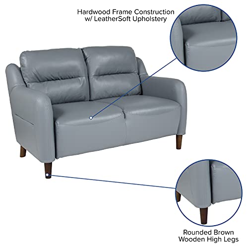 Flash Furniture Newton Hill Upholstered Bustle Back Loveseat in Gray LeatherSoft