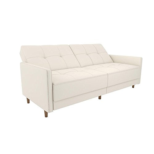 Atlin Designs Mid Century Tufted Faux Leather Multi-Functional Convertible Sleeper Sofa in White