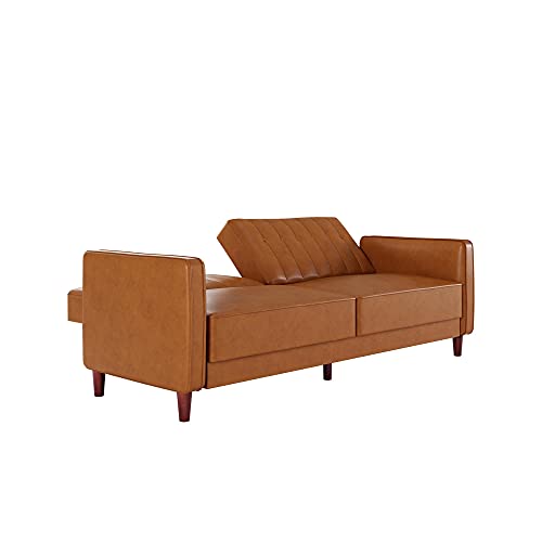 DHP Ivana Tufted Transitional Futon and Upholstered Sleeper Bed, Camel Faux Leather Sofas