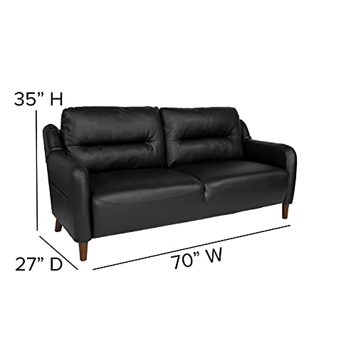 Flash Furniture Newton Hill Upholstered Bustle Back Sofa in Black LeatherSoft