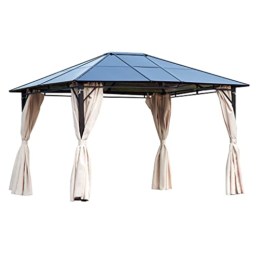 Outsunny 10' x 12' Outdoor Steel Frame Patio Gazebo with Twin-Wall Polycarbonate Hardtop Roof and Removable Curtains