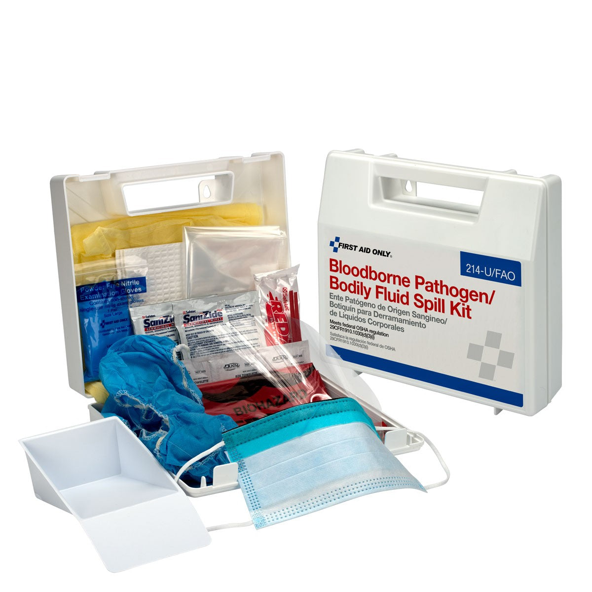 First Aid Only Wall-mount Bloodborne Pathogen (BBP) and Bodily Fluid Spill Kit in Plastic Carry Case, OSHA, 24 Pieces, White (6 per order)