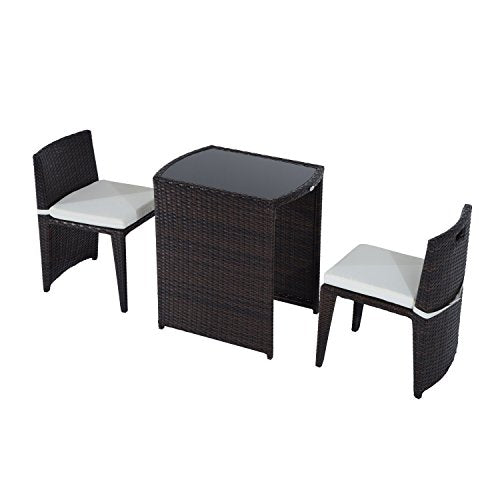 Outsunny 3 Piece Chair and Table Rattan Wicker Patio Nesting Furniture Set