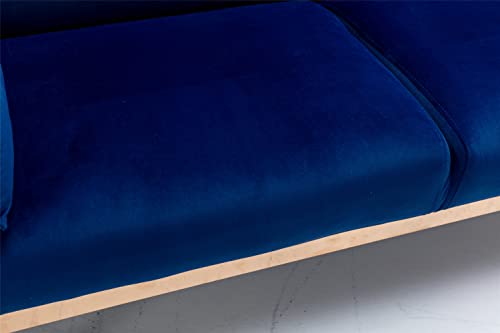 Melpomene 68.5-inch Velvet Couch with Two Rectangular Waist Pillows, Twin Size Loveseat Accent Sofa with Golden Metal Legs, Folding Sofa Bed for Living Room Bedroom and Small Space (Navy)
