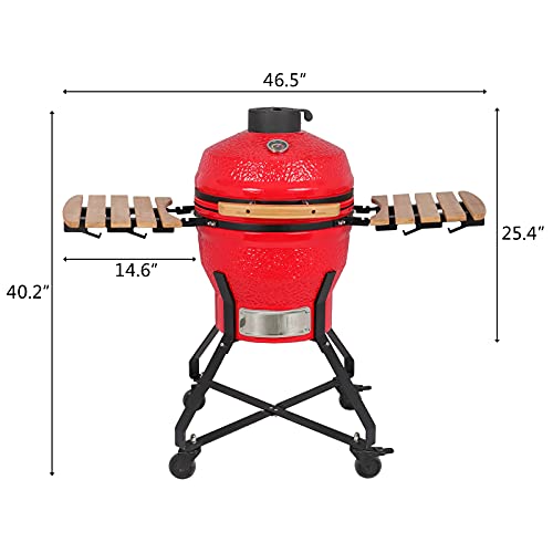 Ceramic Charcoal Grill Camping Indoor/Outdoor Cooking Portable Round (18in Red)