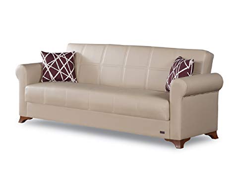 BEYAN Yonkers Collection Modern Convertible Folding Sofa Bed with Storage Space Includes 2 Pillows, Beige