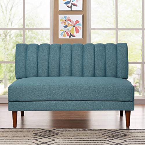 VECELO Sofa Couch with Modern Linen Fabric and Wood Frame for Small Space,Blue