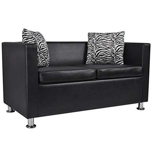 Sofa 2-Seater, Sofa Bed with Armrest, Modern Black Faux Leather Love Seats Futon Sofa Loveseat Living Room Office Couch Small Space，Artificial Leather Black