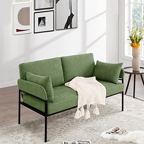 Recaceik Modern Linen Loveseat, Upholstered 2-Seater Sofa with Removable Cushion & 2 Pillows, 59