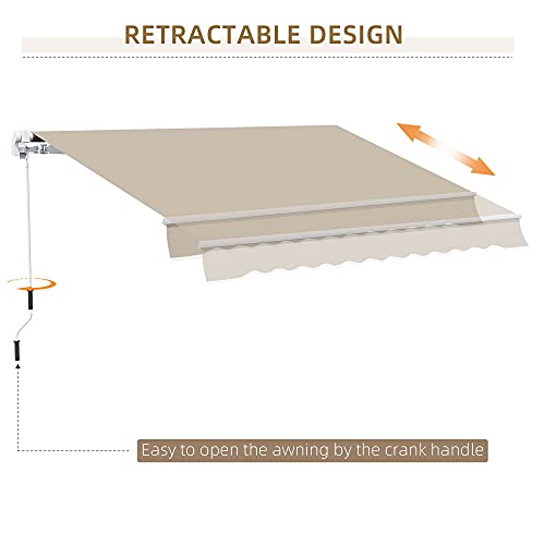 Outsunny 12' x 10' Manual Retractable Awning Outdoor Sunshade Shelter for Patio, Balcony, Yard, with Adjustable & Versatile Design, Beige
