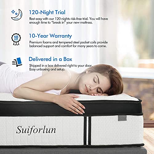 Suiforlun 14 Inch Hybrid Gel Memory Foam and Innerspring Mattress with Bamboo Cover, Euro Top Luxury Mattress with 7 Premium Layers, Pressure Relief, CertiPUR-US Certified, King