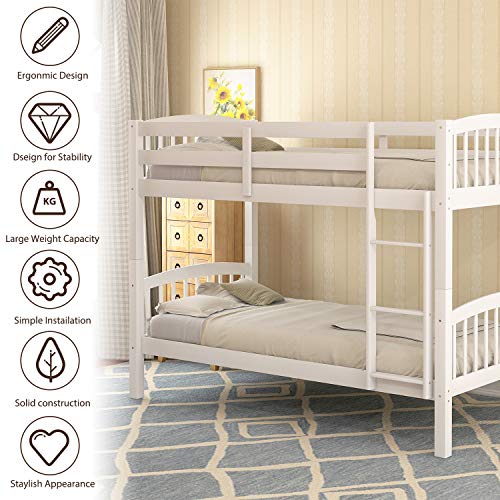 Harper&Bright Designs Bunk Bed Solid Wood Twin Over Twin Bunk Beds with Ladder (White..)