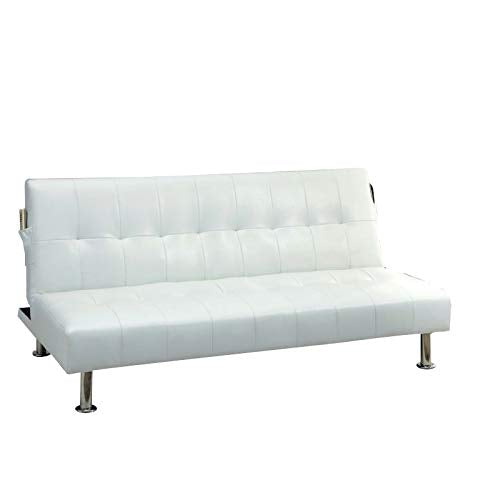 Furniture of America Hollie Contemporary Faux Leather Sleeper Sofa Bed in White