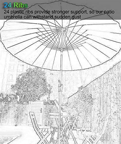 WGE Round Outdoor Parasol Garden Umbrella, Patio Market Table Umbrella with Push Button Tilt & Crank, Beach Pool Umbrella - 24 Ribs
