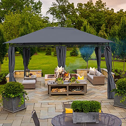 10X13FT Outdoor Patio Gazebo Canopy,Outdoor Instant Canopy with Shade Curtains ,Soft Top Pergola 2-Tier Steel Frame Gazebo for Patio,Sturdy Straight Leg Tent for Backyard,Party,Event (10X13FT, Grey)
