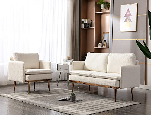 56-inch Small Loveseat Sofa, Modern Couch with Removable Cushion, Upholstered Living Room Sofa with Rose Golden Metal Legs, Beige