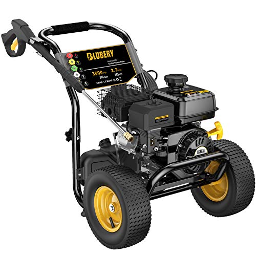 BLUBERY 3600 PSI & 2.7 GPM Gas Pressure Washer, Heavy Duty Power Washer, 50Ft High Pressure Hose&Soap Tank, 5 Adjustable Nozzles, CARB Compliant,Black