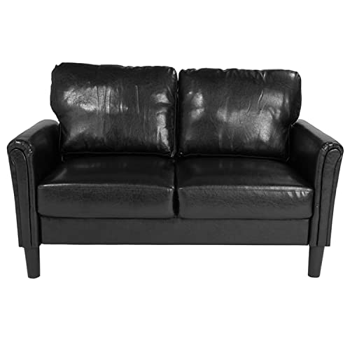 Flash Furniture Bari Upholstered Loveseat in Black LeatherSoft