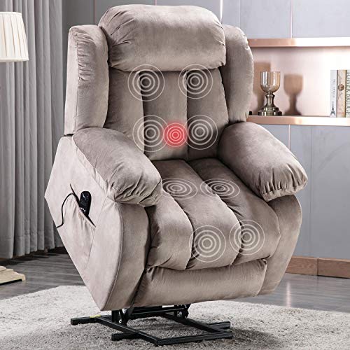 ANJ Power Massage Lift Recliner Chair with Heat & Vibration for Elderly, Heavy Duty and Safety Motion Reclining Mechanism - Antiskid Fabric Sofa Contempoary Overstuffed Design (Camel)