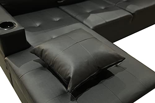 GAOFEIYANG 98” Sectional Sofa with Reversible Chaise Lounge, 4 Seating Leather L-Shape Couch Living Room Furniture Set with Cup Holders, Black
