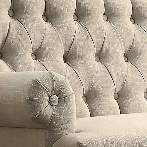 Rosevera Hermosa Upholstered Tufted Button Rolled Arm Loveseat Sofa Settee, Standard, Beige