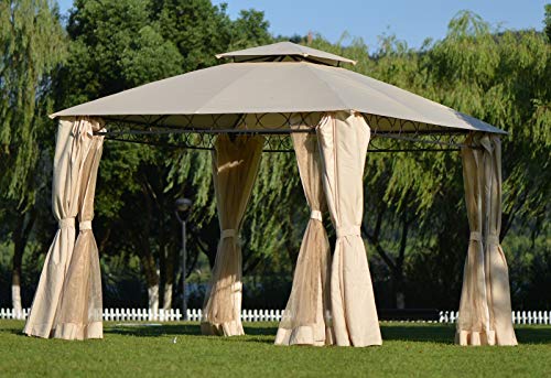 BELUPAID 11 x 11 Ft Outdoor Gazebo Canopy, Double Roof Sun Shade Patio Gazebo Tent with Mesh Curtains and Zippers, for Lawn, Garden, Backyard and Deck