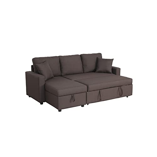 Kingway Furniture Hemus Linen Blend Reversible Sleeper sectional in Brown