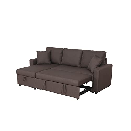 Kingway Furniture Hemus Linen Blend Reversible Sleeper sectional in Brown