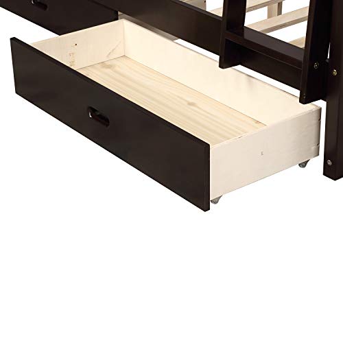 Twin-Over-Full Bunk Bed with Ladders and Two Storage Drawers
