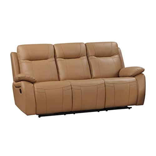 Leather Manual Reclining Sofa, Camel