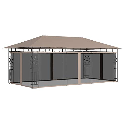 Outdoor Gazebo Canopy Screen Party Tent with Side Walls, Gazebo Tent Sunshading Shelter for Outdoor Yard Garden Patio 19.7'x9.8'x9' Taupe 180 g/m²