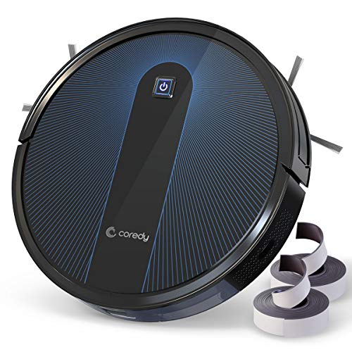 Coredy R650 Robot Vacuum Cleaner, Personalized Customize Robotic Vacuums Skin, 2500Pa Hurricane Suction, Boundary Strips Included, Auto Boost Intellect, Quiet Self-Charging Cleaning Robot for Carpet