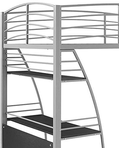DHP Studio Loft Bunk Bed Over Desk and Bookcase with Metal Frame - Twin (Gray)