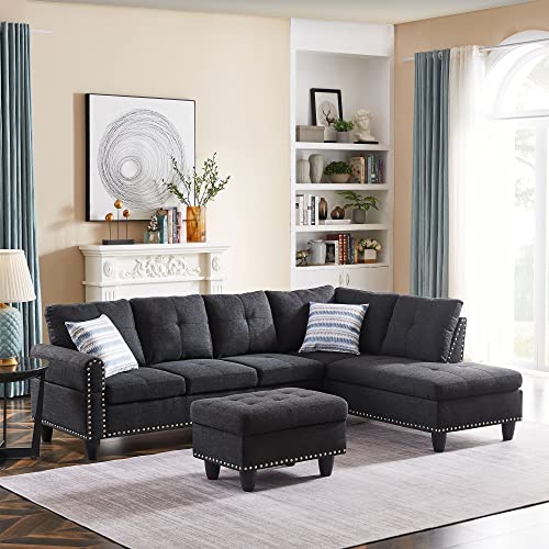 Harper & Bright Designs L-Shaped Modern Sectional Sofa Set with Right Chaise Lounge, Storage Ottoman and Cup Holder, 97.5