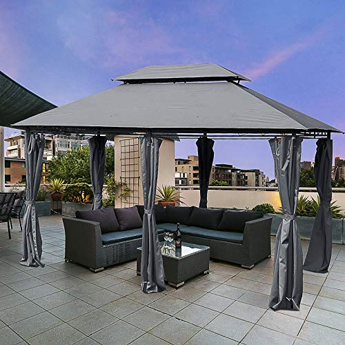 10'x13' Outdoor 2-Tier Vented Canopy Steel Gazebo Party Tent Shelter Shade-Canopy Tent-Pop up Tent-Pop up Canopy-Party Tent-Outdoor Canopies-Big Tent-Popup Tent-Outdoor Tents for Parties-Event Tent