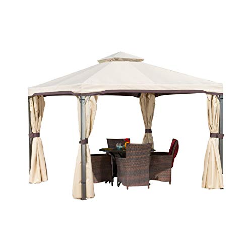 Christopher Knight Home Sonoma Outdoor Iron Gazebo Canopy Umbrella with Net Drapery (Beige)