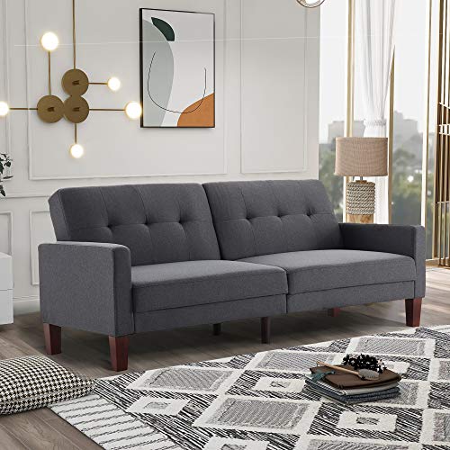 Merax Futon Sofa Couch Convertible Sofa Bed Upholstery Loveseat Sleeper Sofa Bed Adjustable Recliner Sofa Couch for Living Space, Apartment, and Dorm