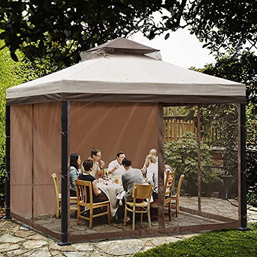 CoastShade 10x10 Outdoor Patio Garden Gazebo,Patio Gazebos Canopy Garden Structures Gazebos with1 sidewall and 4 Netting encluds,Beige