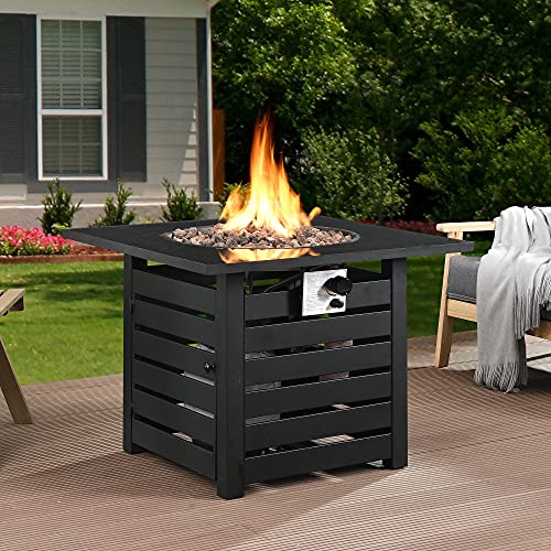 Ehomeline Fire Pit Table, 32“ Square 40,000 BTU Auto-Ignition Propane Gas Fire Pit with Waterproof Cover for Courtyard Balcony Garden Terrace, Black Ceramic Tabletop, CSA Certification