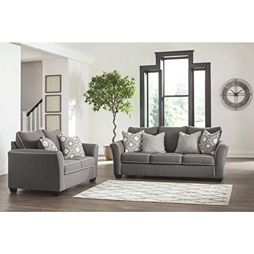 Signature Design by Ashley - Domani Loveseat w/ 2 Accent Pillows, Charcoal