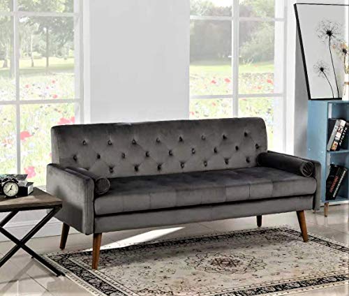 Container Furniture Direct Isaac Modern Contemporary Velvet Upholstered Living Room Tufted Sofa with 2 Pillows, 68.5