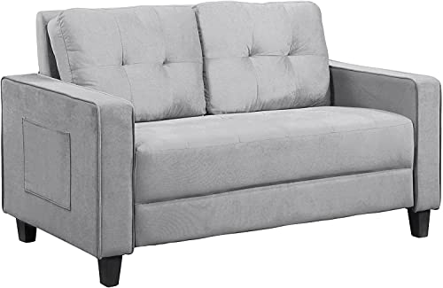 RINIMEI 2 Piece Living Room Furniture Set Include Upholstered Three Seater Sofá & Loveseat, Sectional Sofa Stylish Velvet Tufted Cushion Couch Easy Assemble W/Side Pockets,Grey, Gray