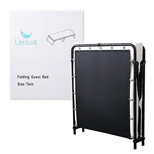 Leisuit Rollaway Guest Bed Cot Fold Out Bed - Portable Folding Bed Frame with Thick Memory Foam Mattress for Spare Bedroom & Office